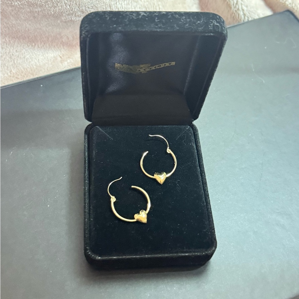 14k Gold Heart Hoop Earrings